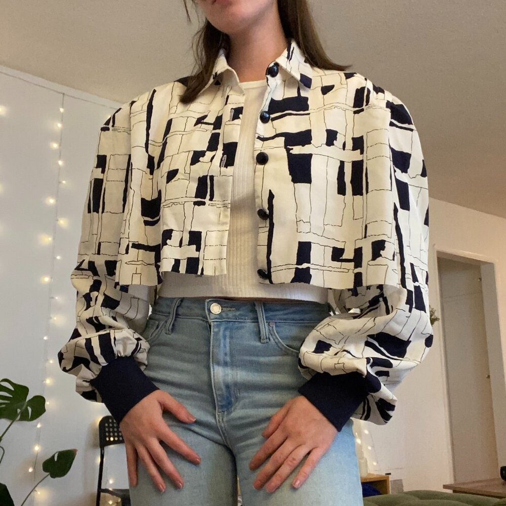 80s color blocked cropped jacket - Picture 2 of 3